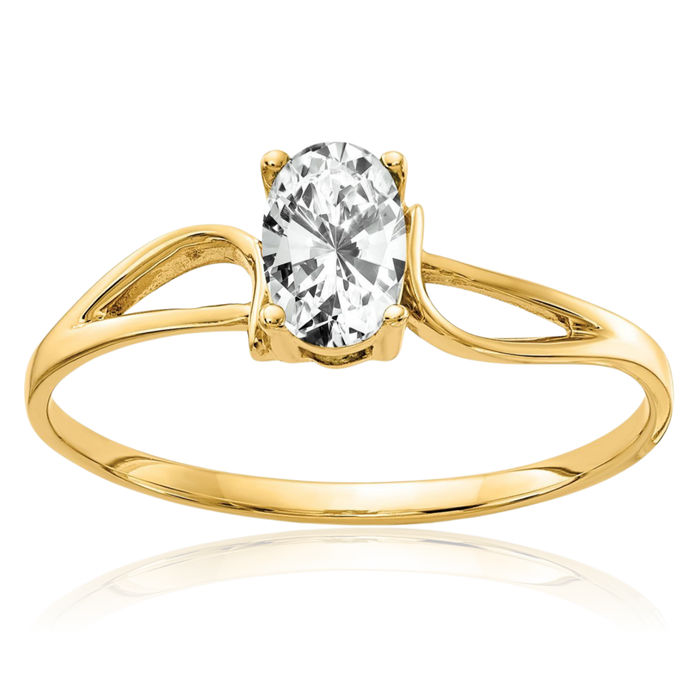 14K Solid Yellow Gold Oval Cubic Zirconia CZ Solitaire Ring