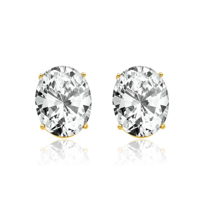 14K Solid Yellow Gold Oval Cubic Zirconia CZ Stud Solitaire Earrings April Birthstone Jewelry