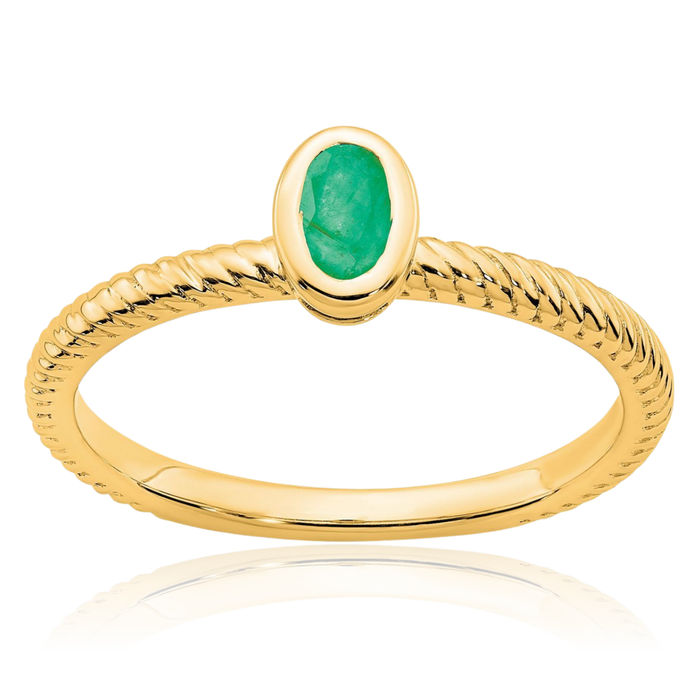 14K Solid Yellow Gold Oval Green Emerald Ring Gemstone Band