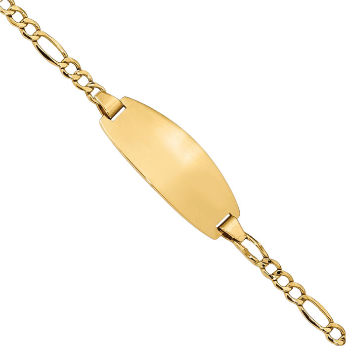 14K Solid Yellow Gold Oval Figaro Link Name Bar Identification ID Bracelet