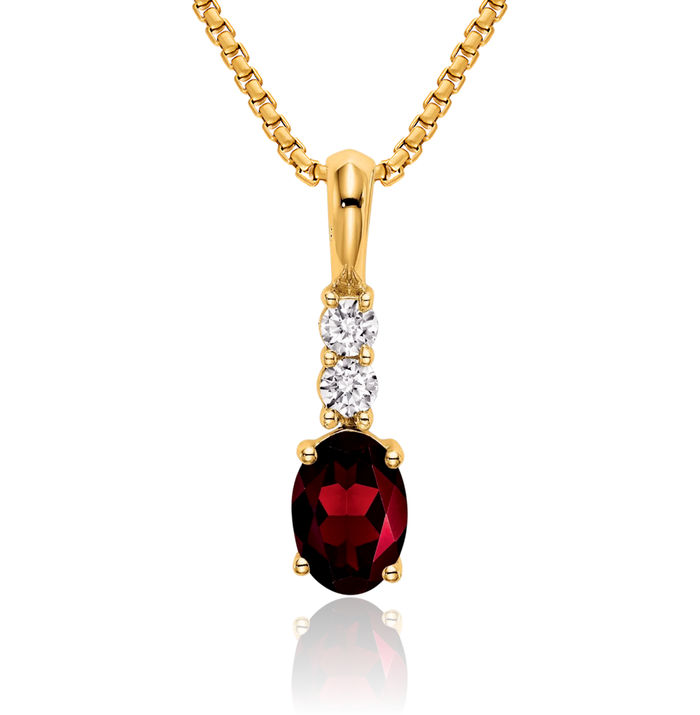 14K Solid Yellow Gold Oval Red Garnet Diamond Necklace Gemstone Pendant Charm April January Birthstone Jewelry