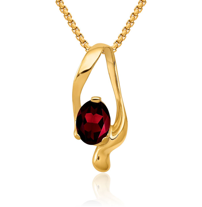 14K Solid Yellow Gold Oval Red Garnet Slide Necklace Gemstone Pendant Charm