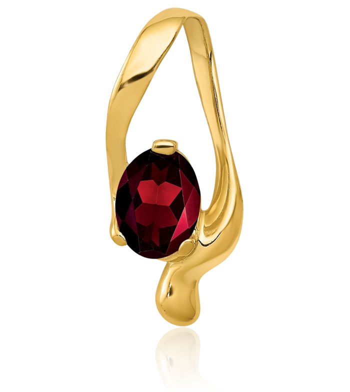 14K Solid Yellow Gold Oval Red Garnet Slide Necklace Gemstone Pendant Charm