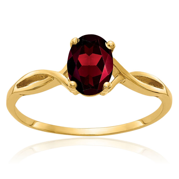 14K Solid Yellow Gold Oval Red Garnet Solitaire Ring Gemstone Band January Birthstone Jewelry