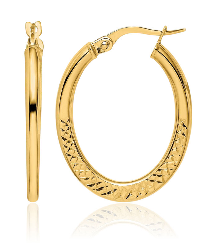 14K Solid Yellow Gold Oval Hoop Earrings