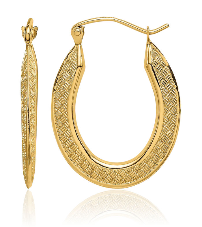 14K Solid Yellow Gold Oval Hoop Earrings
