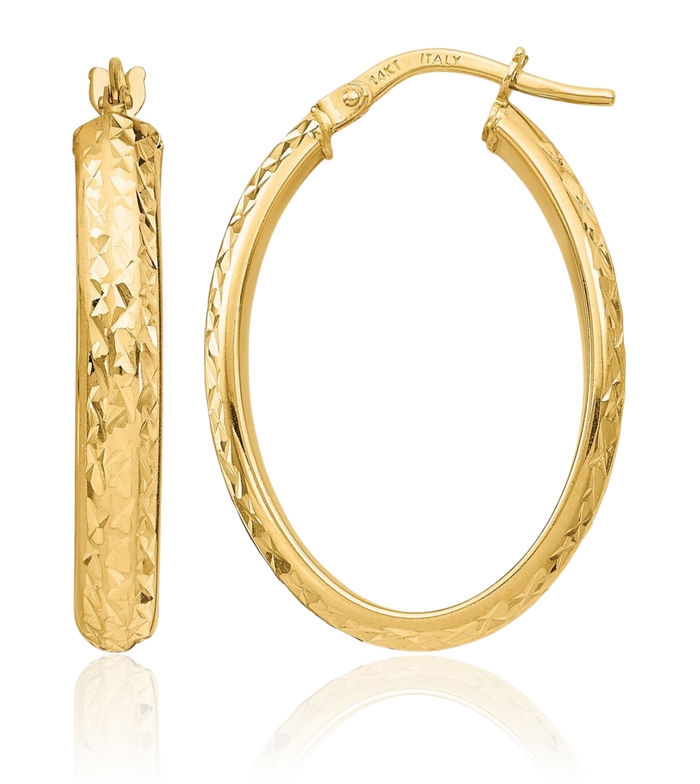 14K Solid Yellow Gold Oval Hoop Earrings