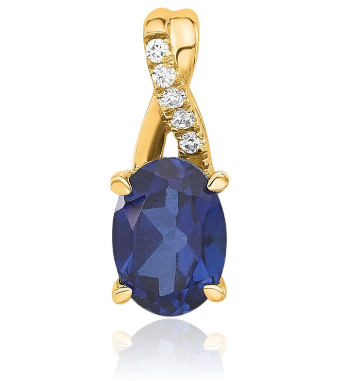 14K Solid Yellow Gold Oval Lab Blue Sapphire Diamond Necklace Gemstone Pendant Charm April September Birthstone Jewelry