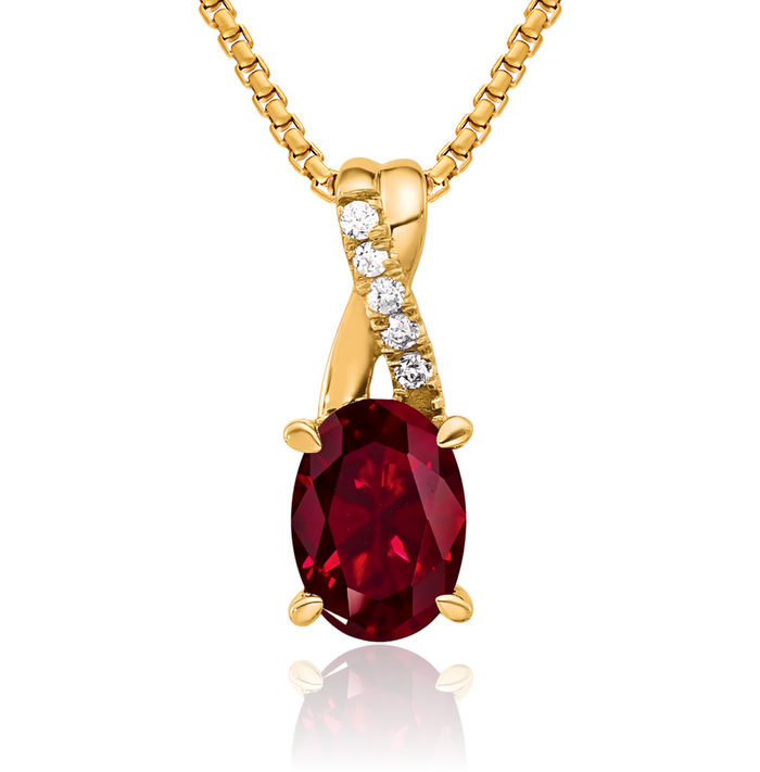 14K Solid Yellow Gold Oval Lab Red Ruby Diamond Necklace Gemstone Pendant Charm April July Birthstone Jewelry