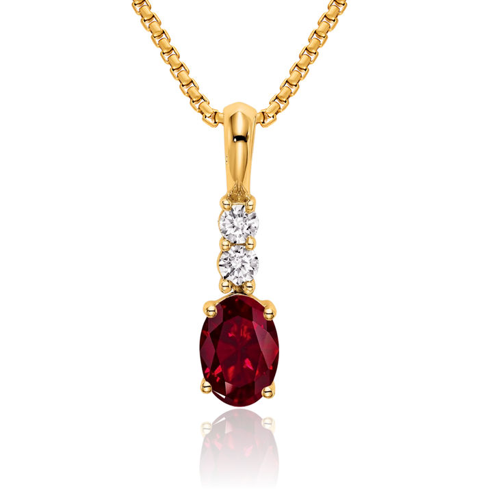 14K Solid Yellow Gold Oval Lab Red Ruby Diamond Necklace Gemstone Pendant Charm April July Birthstone Jewelry