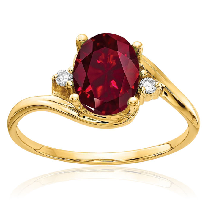 14K Solid Yellow Gold Oval Lab Red Ruby Diamond Ring July Birthstone Jewelry
