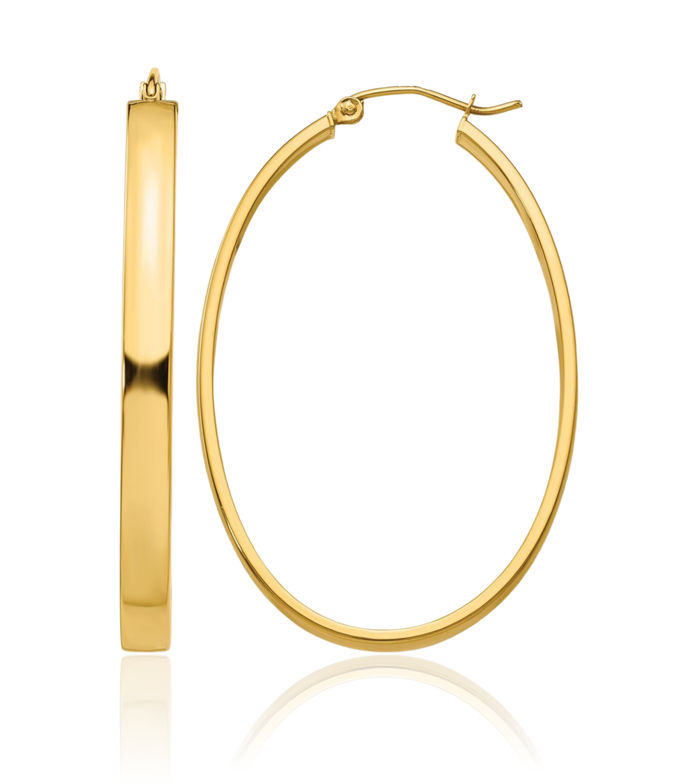 14K Solid Yellow Gold Oval Large Hoop Earrings