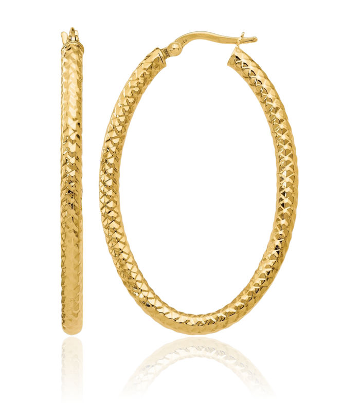 14K Solid Yellow Gold Oval Large Hoop Earrings