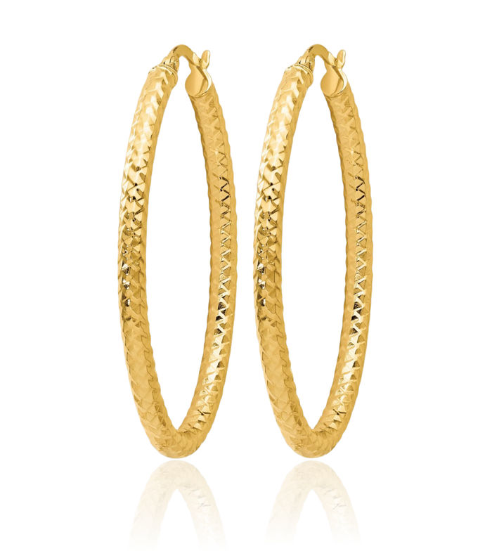 14K Solid Yellow Gold Oval Large Hoop Earrings