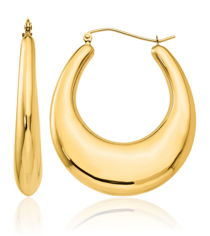 14K Solid Yellow Gold Oval Large Hoop Earrings