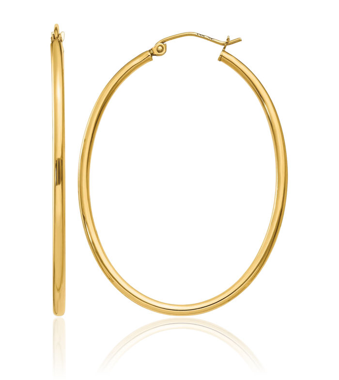 14K Solid Yellow Gold Oval Large Hoop Earrings