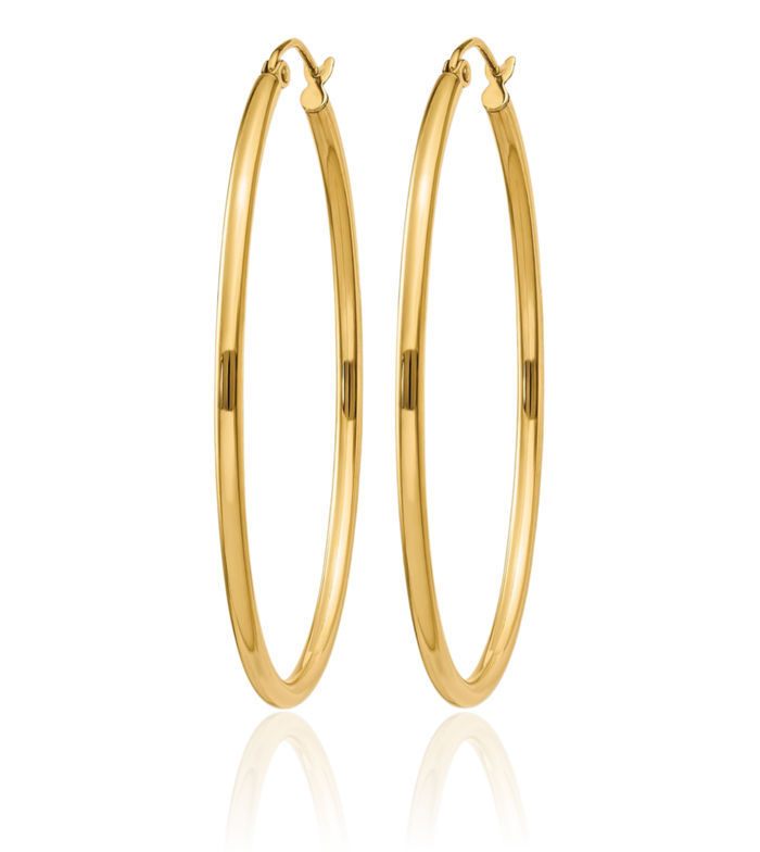 14K Solid Yellow Gold Oval Large Hoop Earrings