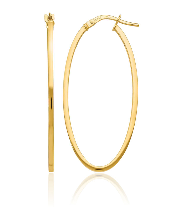 14K Solid Yellow Gold Oval Large Hoop Earrings