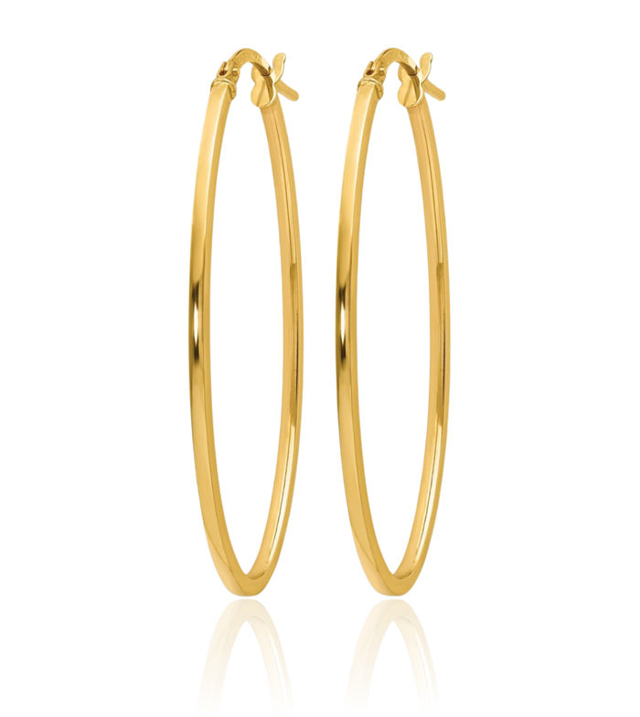 14K Solid Yellow Gold Oval Large Hoop Earrings