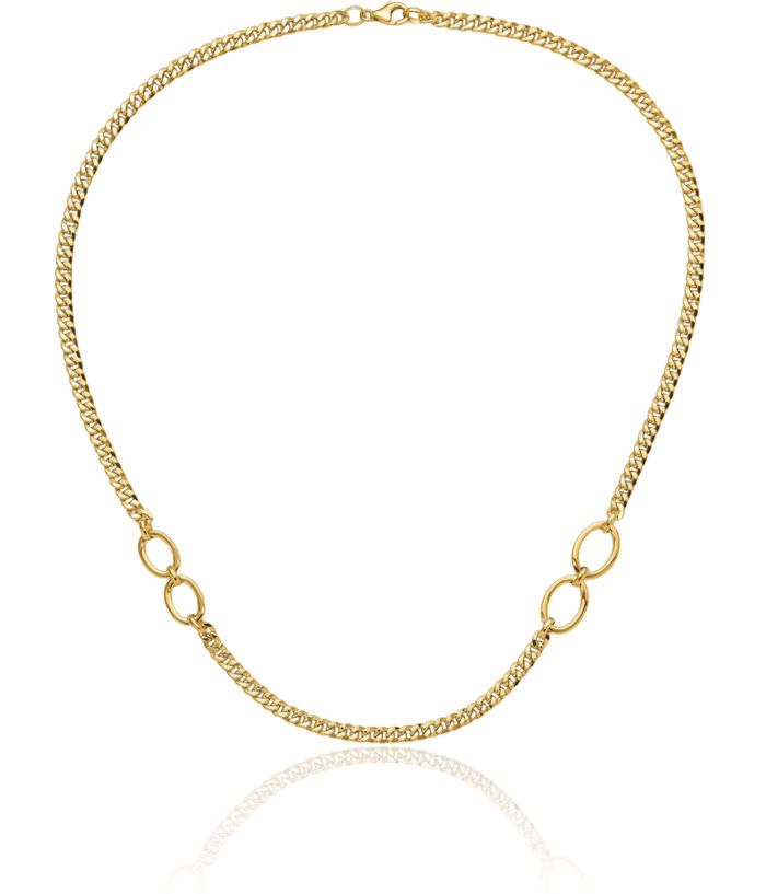 14K Solid Yellow Gold Oval Links Curb Link Chain Necklace