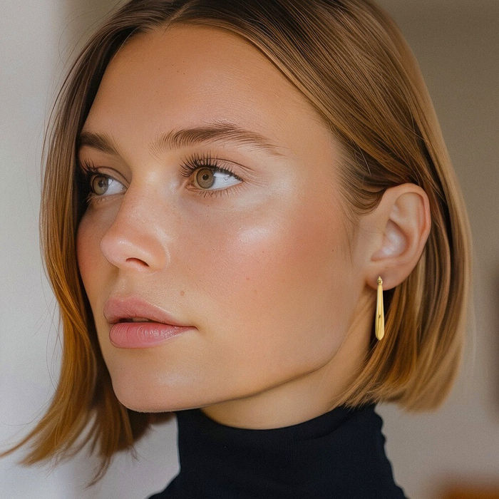 14K Solid Yellow Gold Oval Medium Hoop Earrings