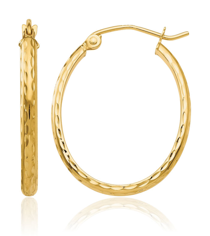 14K Solid Yellow Gold Oval Medium Hoop Earrings