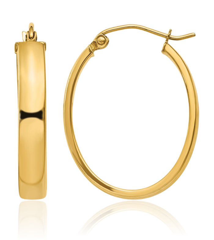 14K Solid Yellow Gold Oval Medium Hoop Earrings