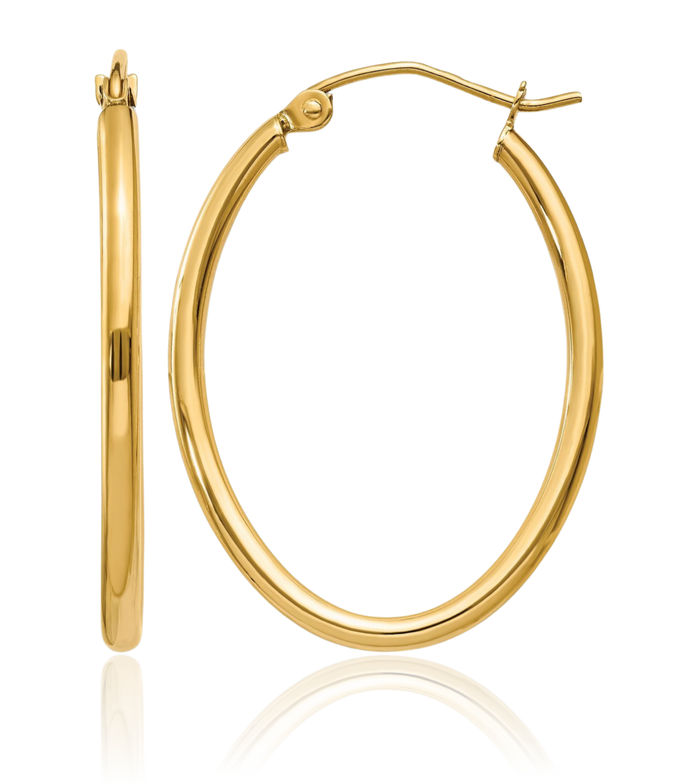 14K Solid Yellow Gold Oval Medium Hoop Earrings