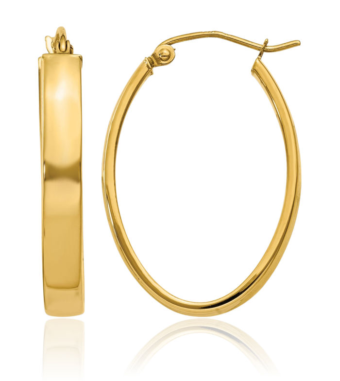 14K Solid Yellow Gold Oval Medium Hoop Earrings