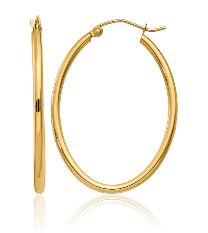14K Solid Yellow Gold Oval Medium Hoop Earrings