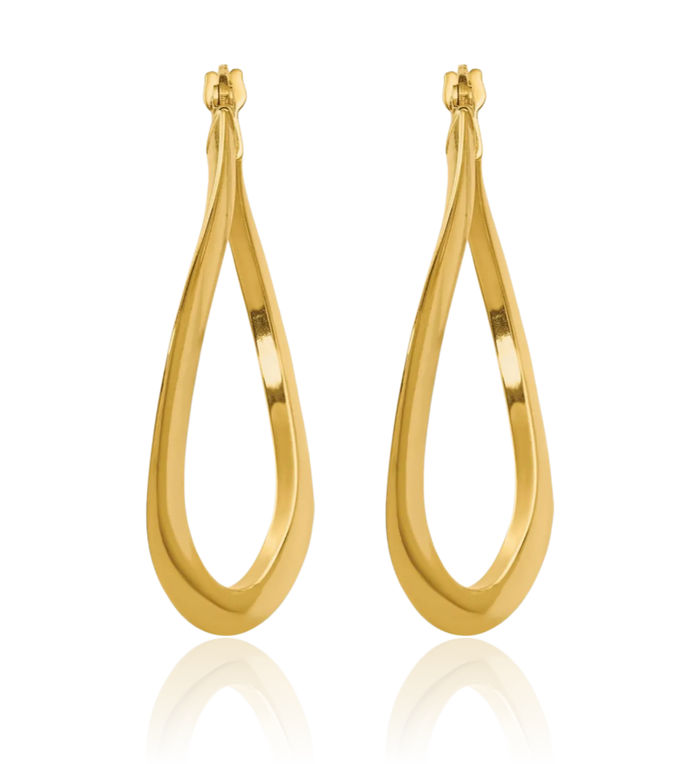 14K Solid Yellow Gold Oval Medium Hoop Earrings