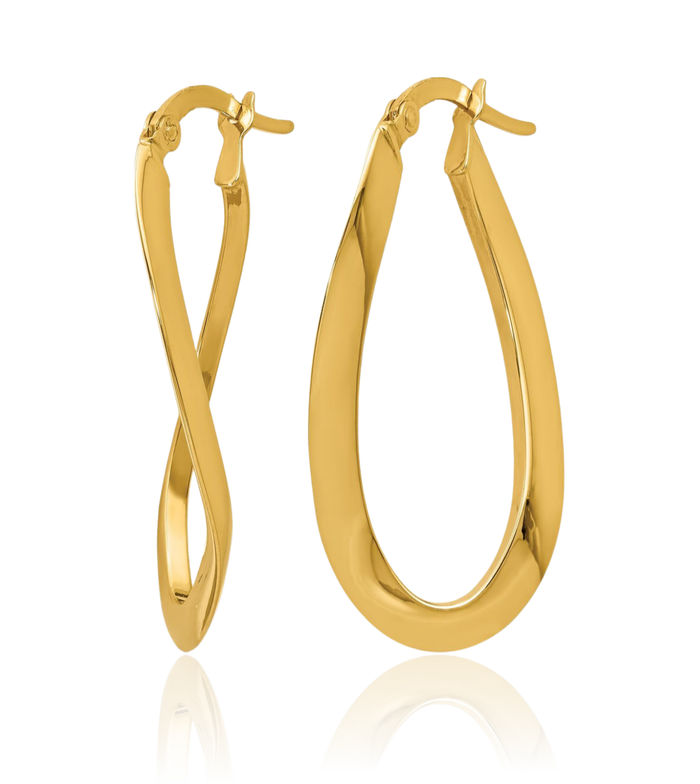 14K Solid Yellow Gold Oval Medium Hoop Earrings