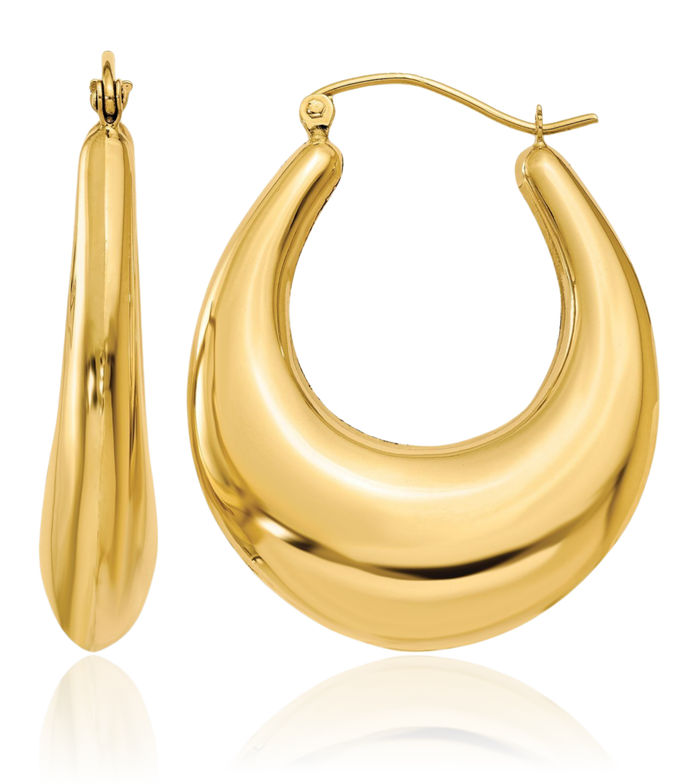 14K Solid Yellow Gold Oval Medium Hoop Earrings