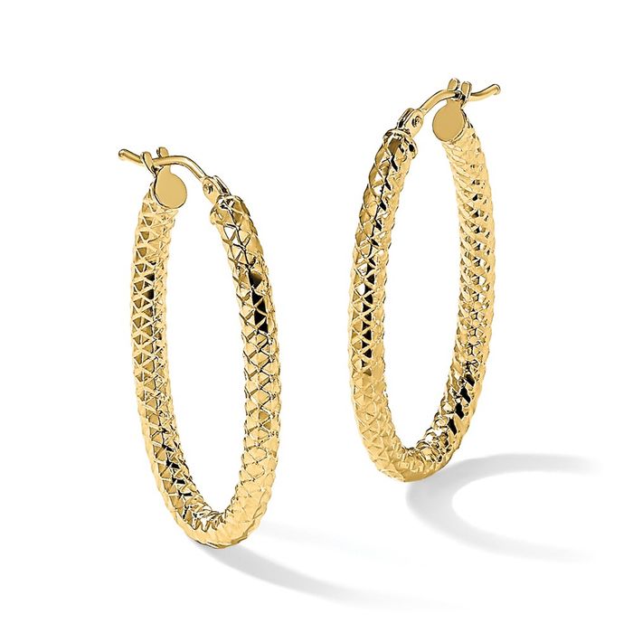 14K Solid Yellow Gold Oval Large Hoop Earrings