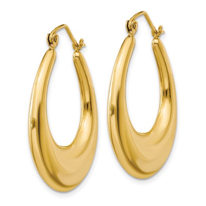14K Solid Yellow Gold Oval Medium Hoop Earrings