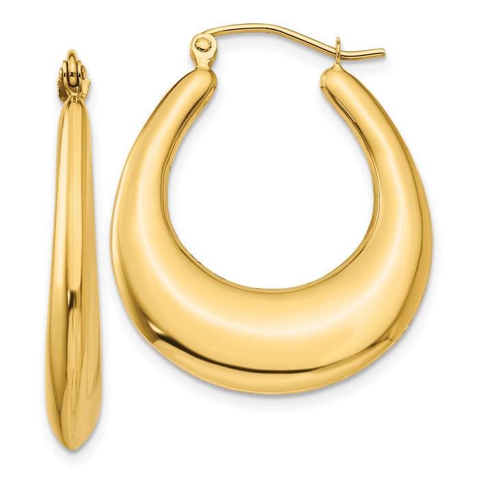 14K Solid Yellow Gold Oval Medium Hoop Earrings