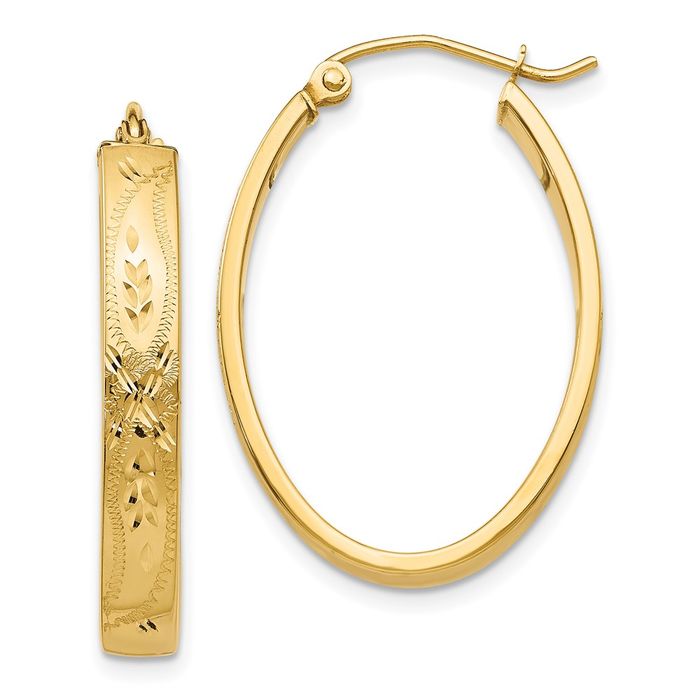 14K Solid Yellow Gold Oval Medium Hoop Earrings