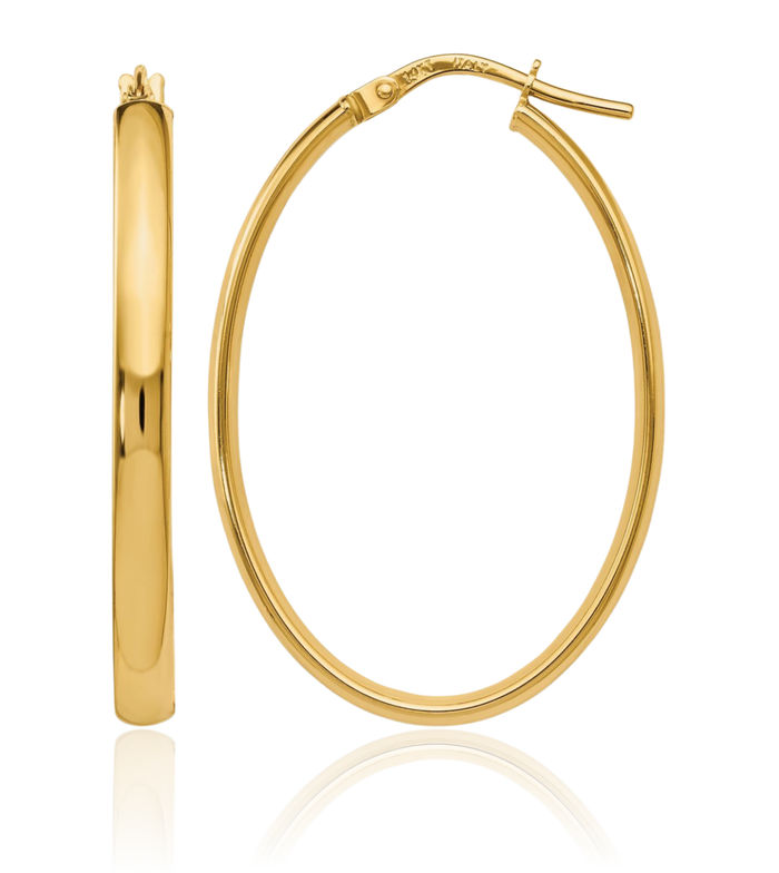 14K Solid Yellow Gold Oval Medium Hoop Earrings