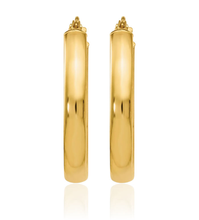 14K Solid Yellow Gold Oval Medium Hoop Earrings