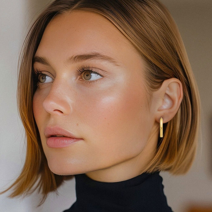14K Solid Yellow Gold Oval Medium Hoop Earrings