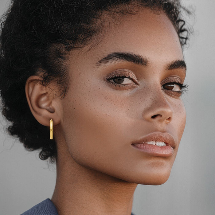 14K Solid Yellow Gold Oval Medium Hoop Earrings