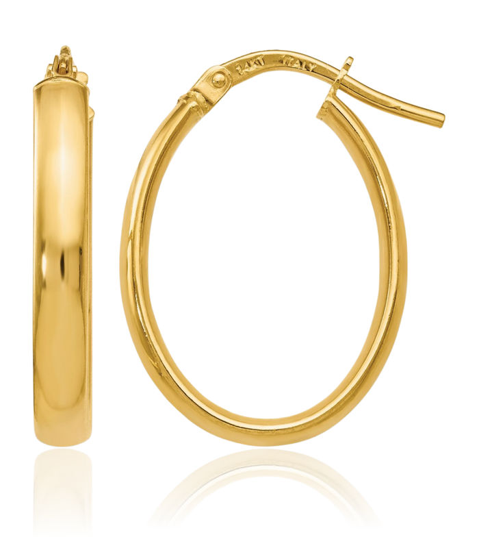 14K Solid Yellow Gold Oval Medium Hoop Earrings