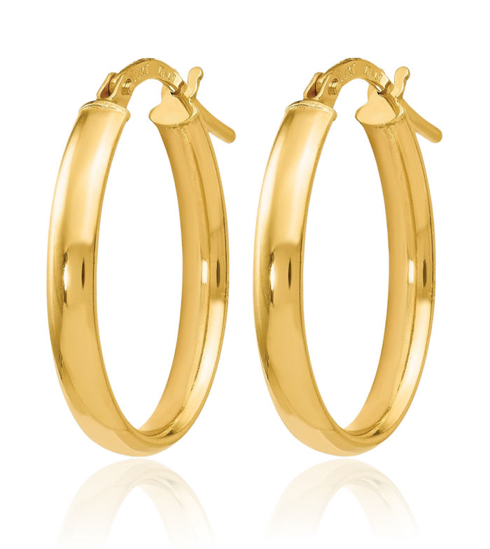 14K Solid Yellow Gold Oval Medium Hoop Earrings