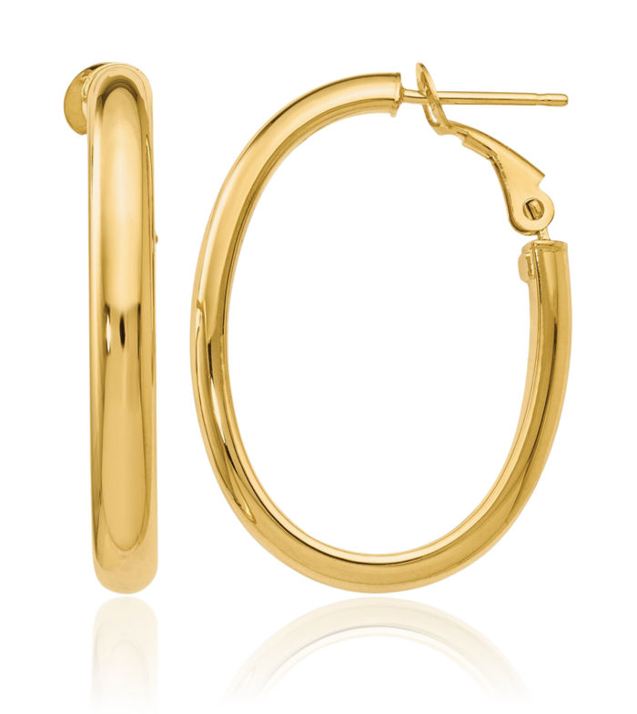 14K Solid Yellow Gold Oval Medium Hoop Earrings