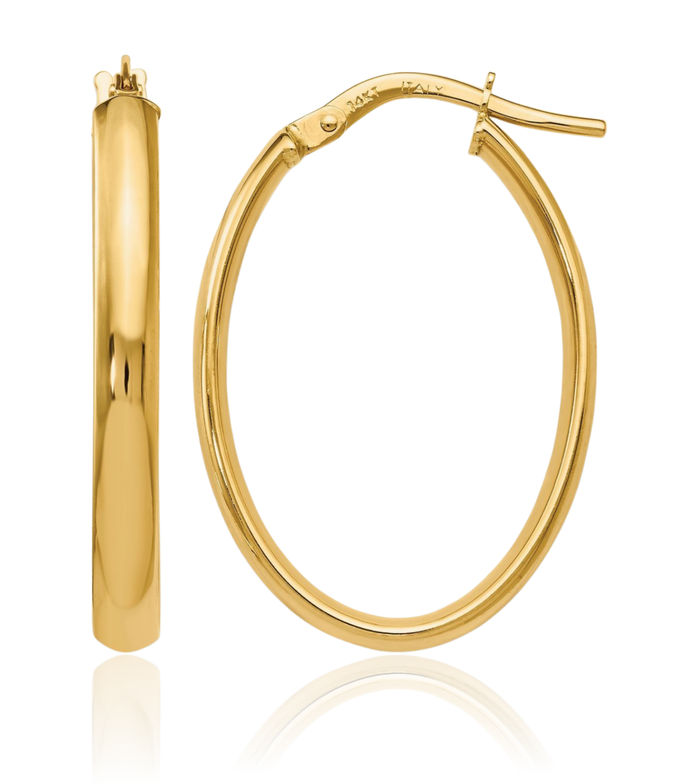 14K Solid Yellow Gold Oval Medium Hoop Earrings
