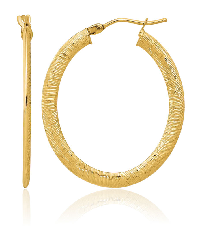 14K Solid Yellow Gold Oval Medium Hoop Earrings