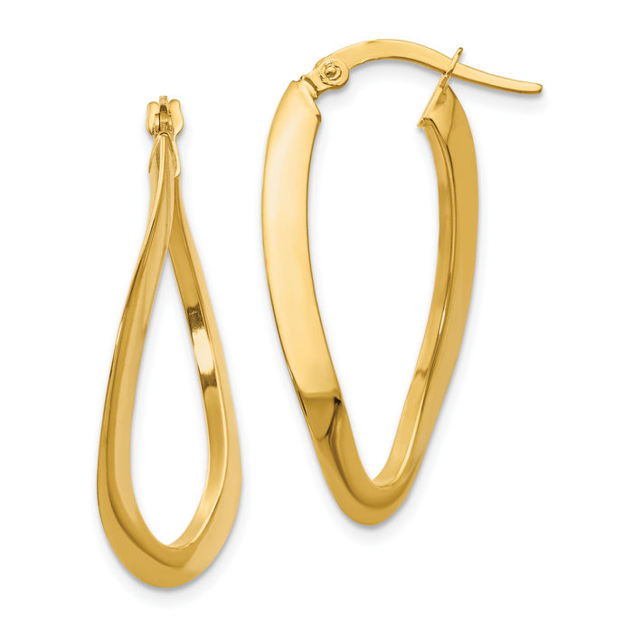 14K Solid Yellow Gold Oval Medium Hoop Earrings
