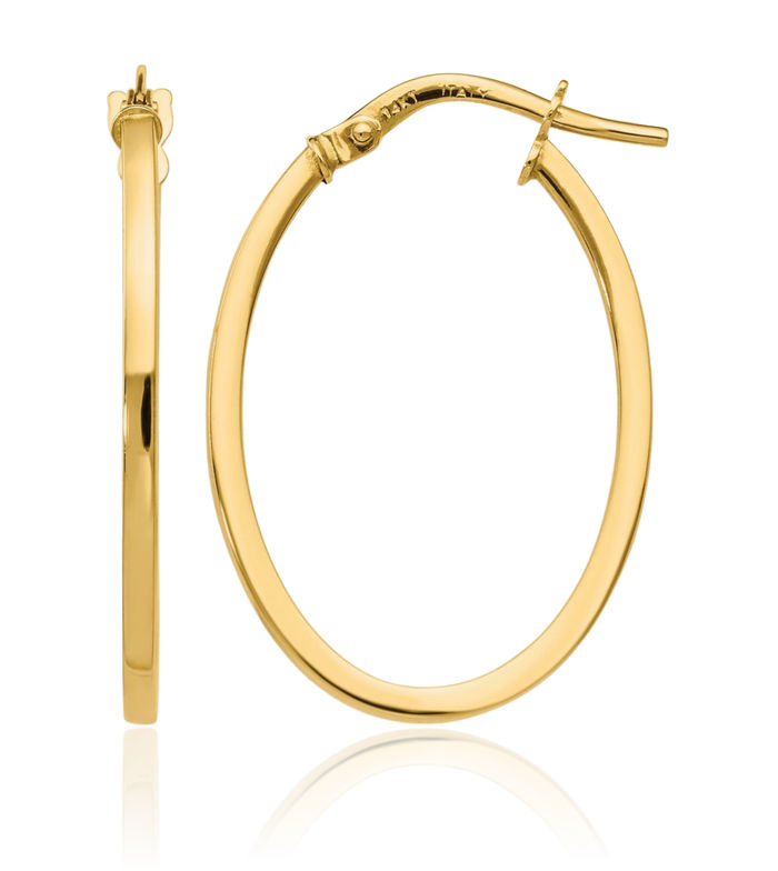 14K Solid Yellow Gold Oval Medium Hoop Earrings