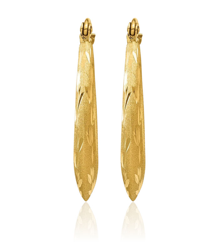 14K Solid Yellow Gold Oval Medium Hoop Earrings
