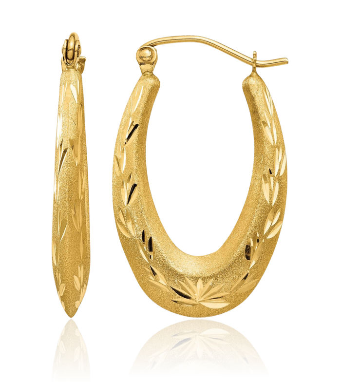 14K Solid Yellow Gold Oval Medium Hoop Earrings